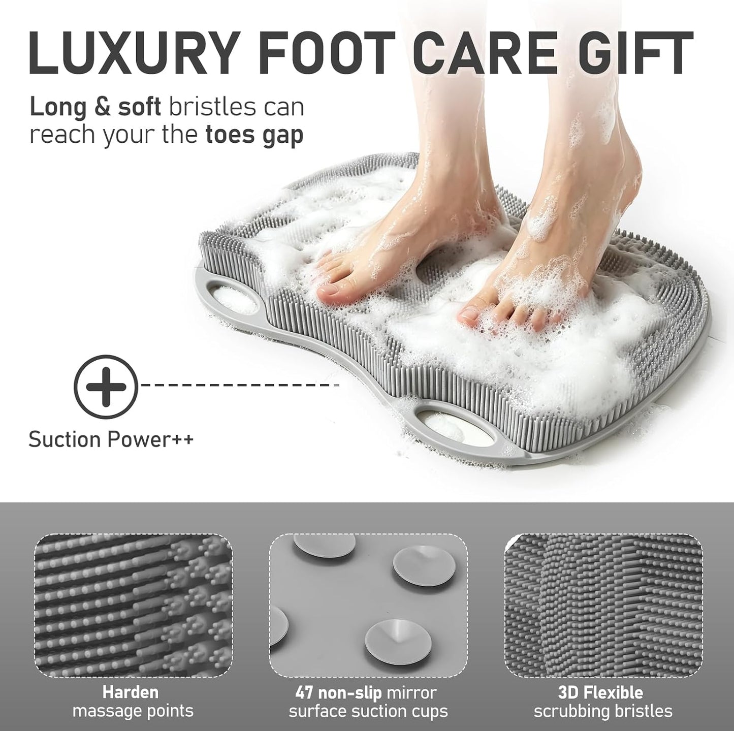 Silicone Foot & Back Scrubber for Shower, Non-Slip Hands-Free Foot Massager Mat with Arch Support, Dead Skin Exfoliator for Whole Family