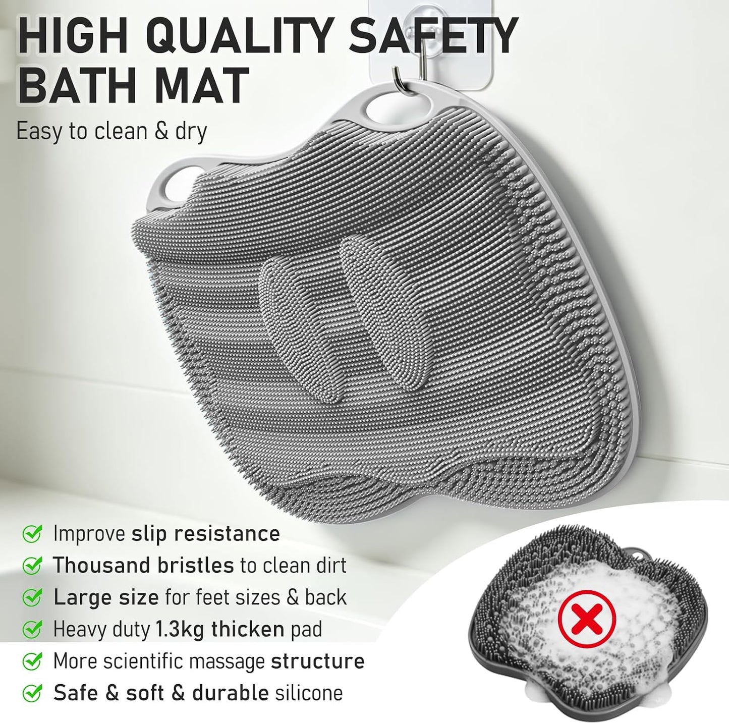 Silicone Foot & Back Scrubber for Shower, Non-Slip Hands-Free Foot Massager Mat with Arch Support, Dead Skin Exfoliator for Whole Family