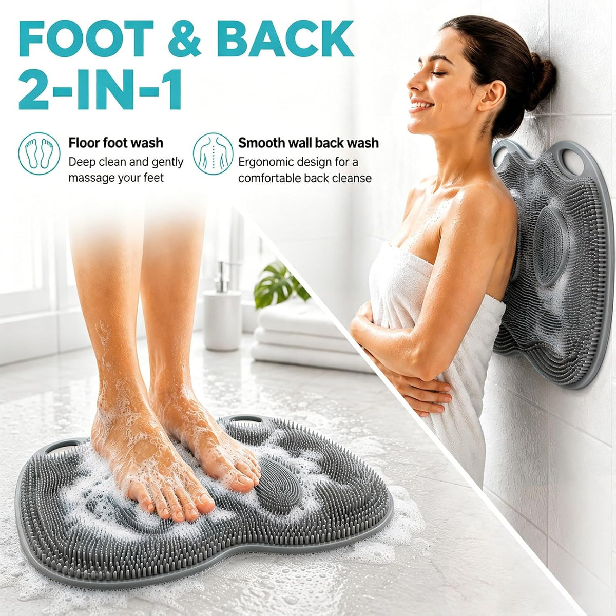 Silicone Foot & Back Scrubber for Shower, Non-Slip Hands-Free Foot Massager Mat with Arch Support, Dead Skin Exfoliator for Whole Family