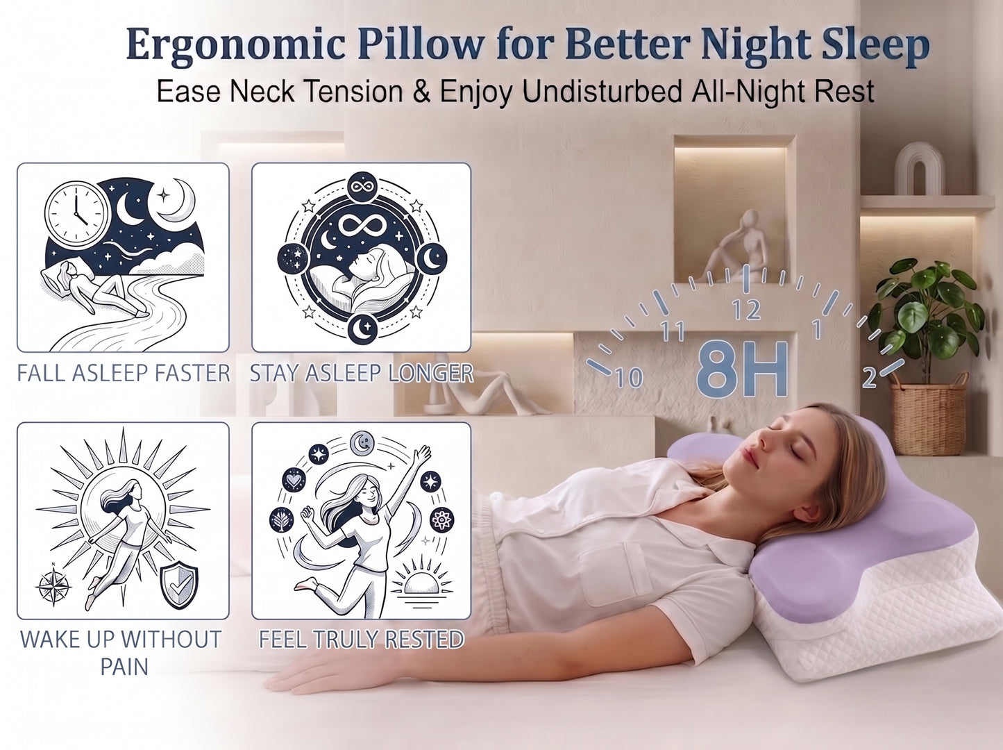 Cervical Neck Pillow for Neck Pain Relief - Ergonomic Side Sleeper Pillow
